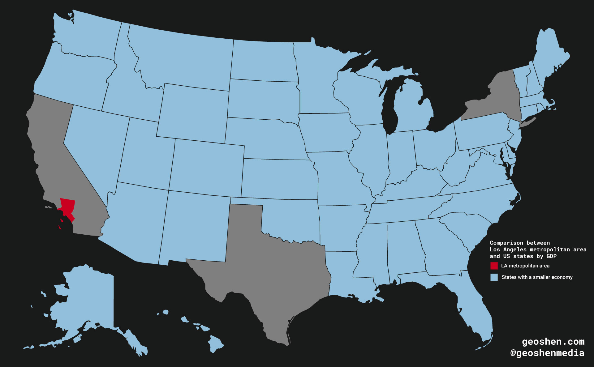 map of LA Metropolitan area's economy compared to US states